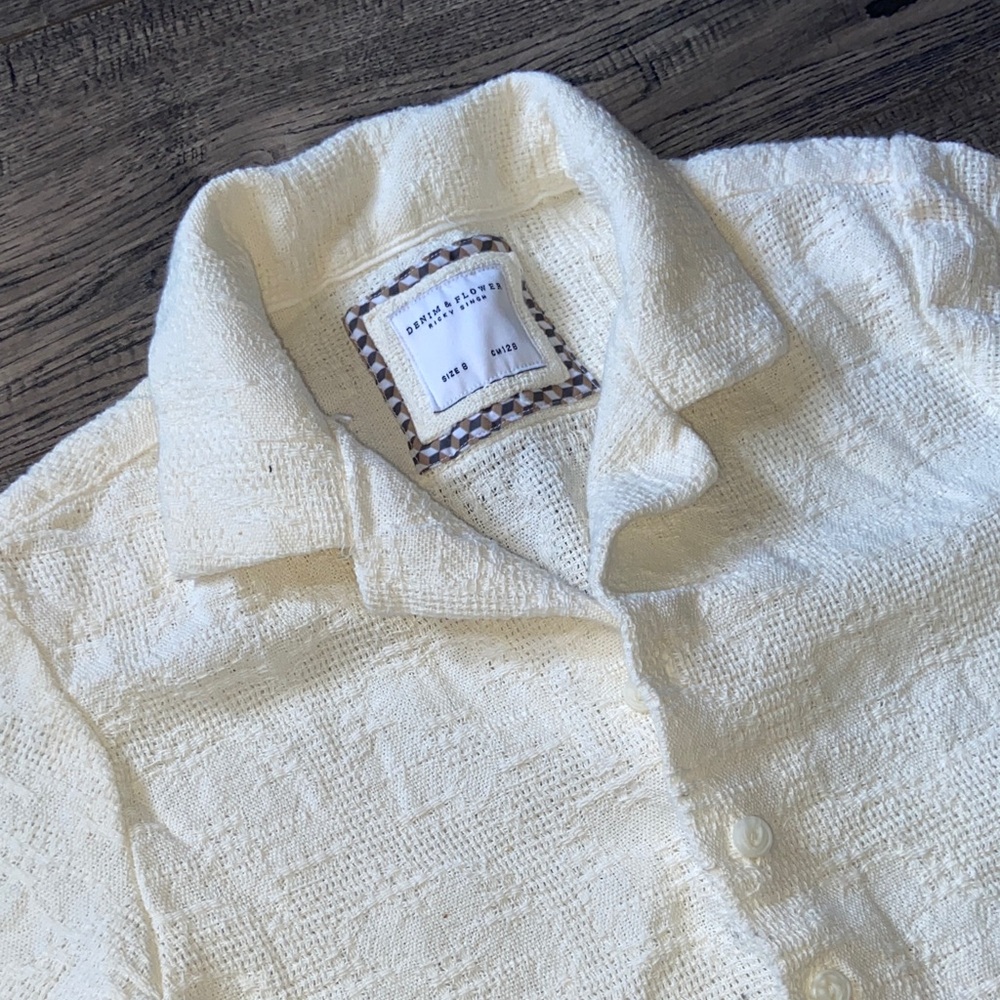 Denim & Flower Cream Textured Button-Down